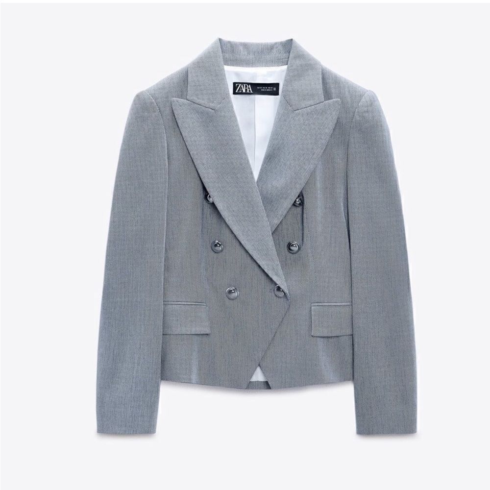 ZARA Double-Breasted Textured Weave Blazer NWT